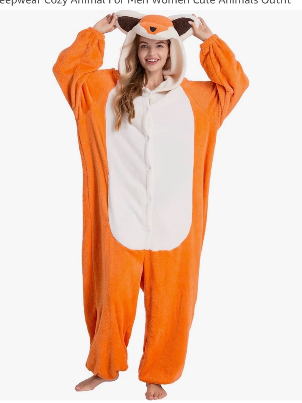 Adult Orange and White Animal Fox Onesie Pajamas